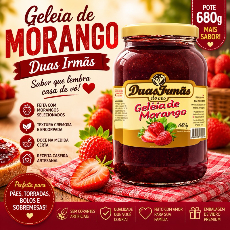Geleia de Morango Artesanal 680g e Kits | Doce Caseiro Duas Irmãs