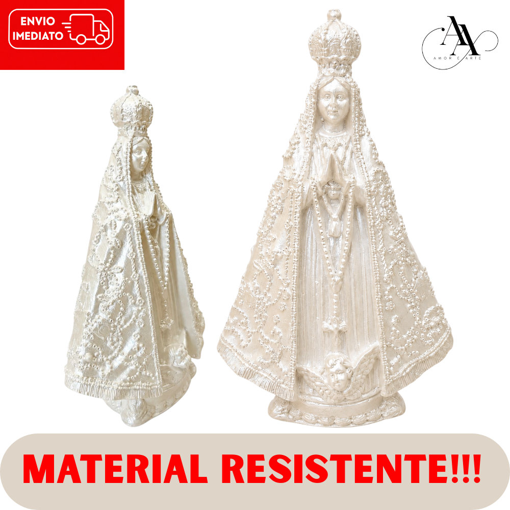 Kit 10und Imagem Nossa Senhora Aparecida 15cm Perolada Gesso Lembrancinha Casamento Caixa.