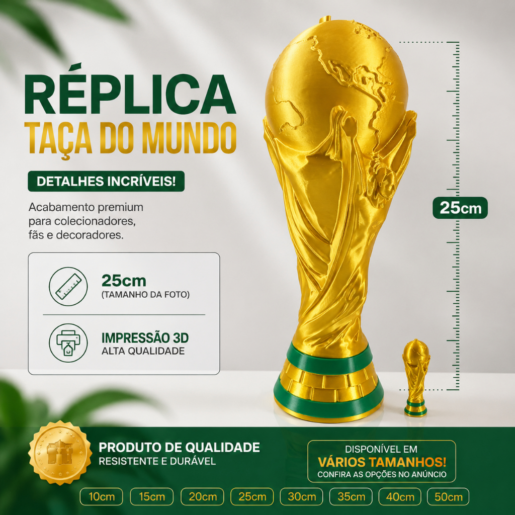 Taça Copa do Mundo FIFA – Troféu Decorativo em Alta Qualidade Tamanho real 36,8cm aprox..
