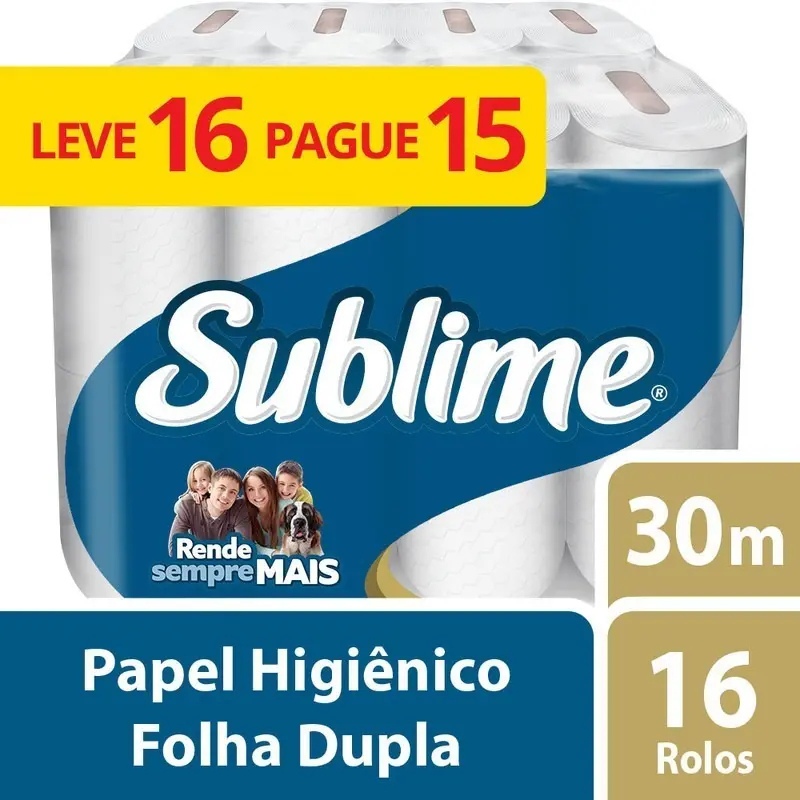 Papel Higiênico Sublime Folha Dupla 30m Pacote 16 Rolos Maciez Economia