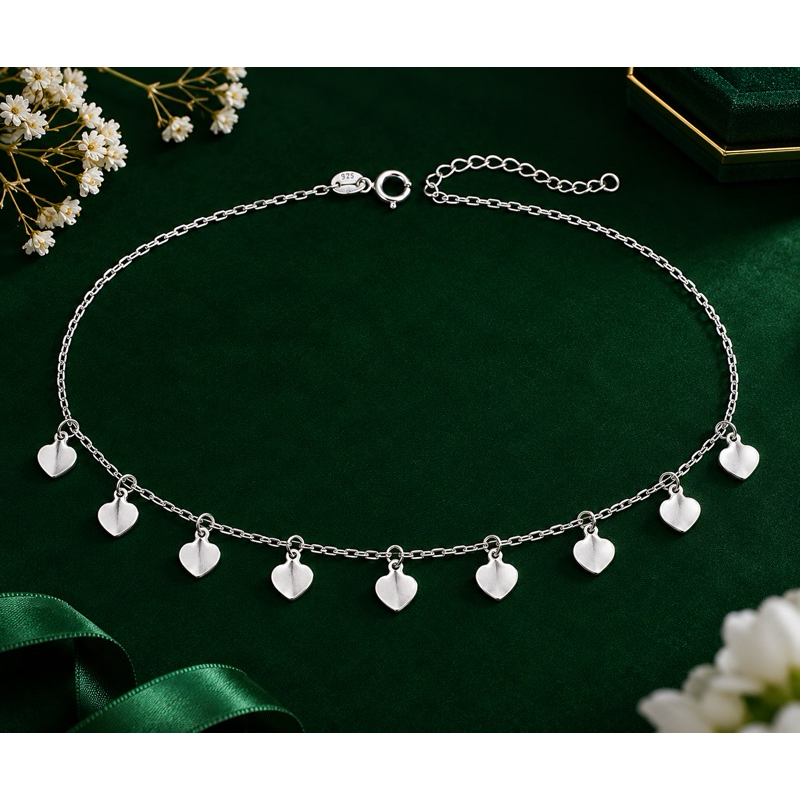 Choker Corações Cheios Pendurados em Prata 925 Legítima Gargantilha Feminina