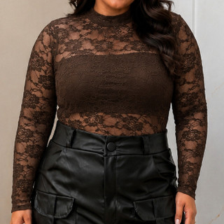 DRAPA PLUS - BLUSA RENDA PLUS SIZE ESTILOSA MODERNA MANGA LONGA