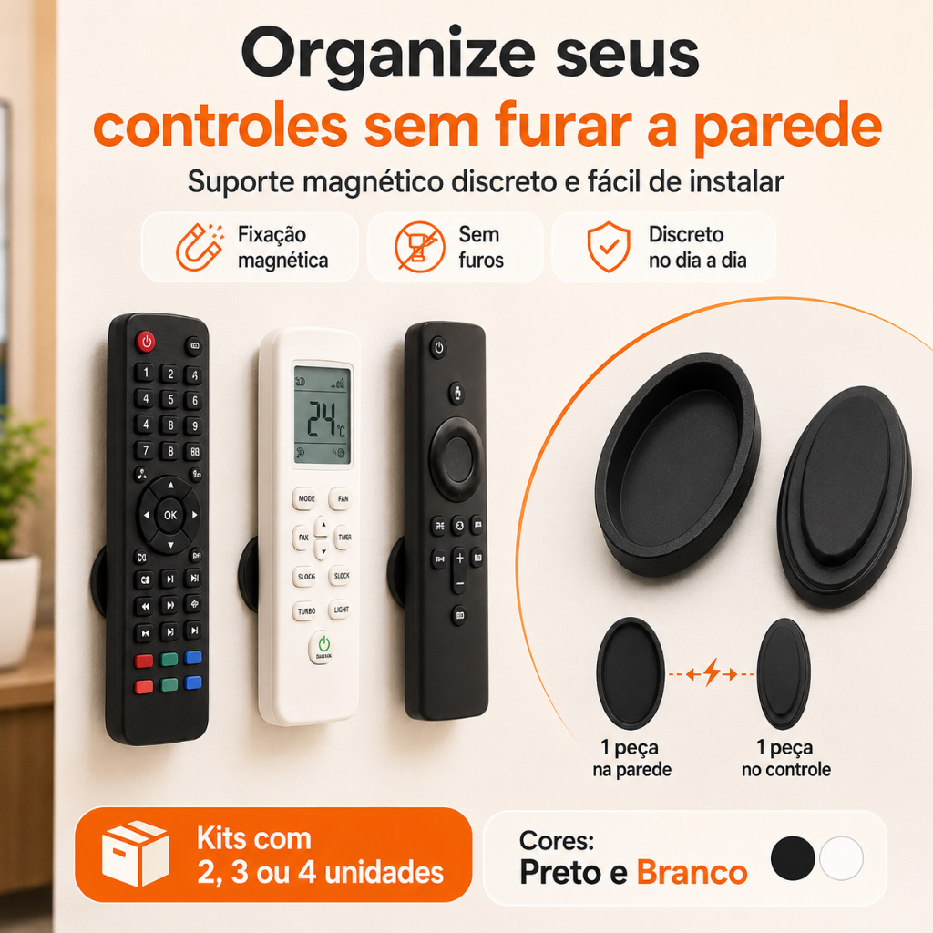 Suporte Controle Remoto Com Imã Sem Furo Parede Adesivo TV Ar Condicionado Kit 2 3 4