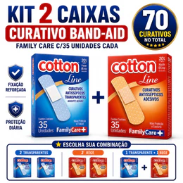 KIT 2 CAIXAS CURATIVO BAND-AID FAMILY CARE C/35 UNIDADES CADA ALTA PROTEÇÃO E FIXAÇÃO DURÁVEL