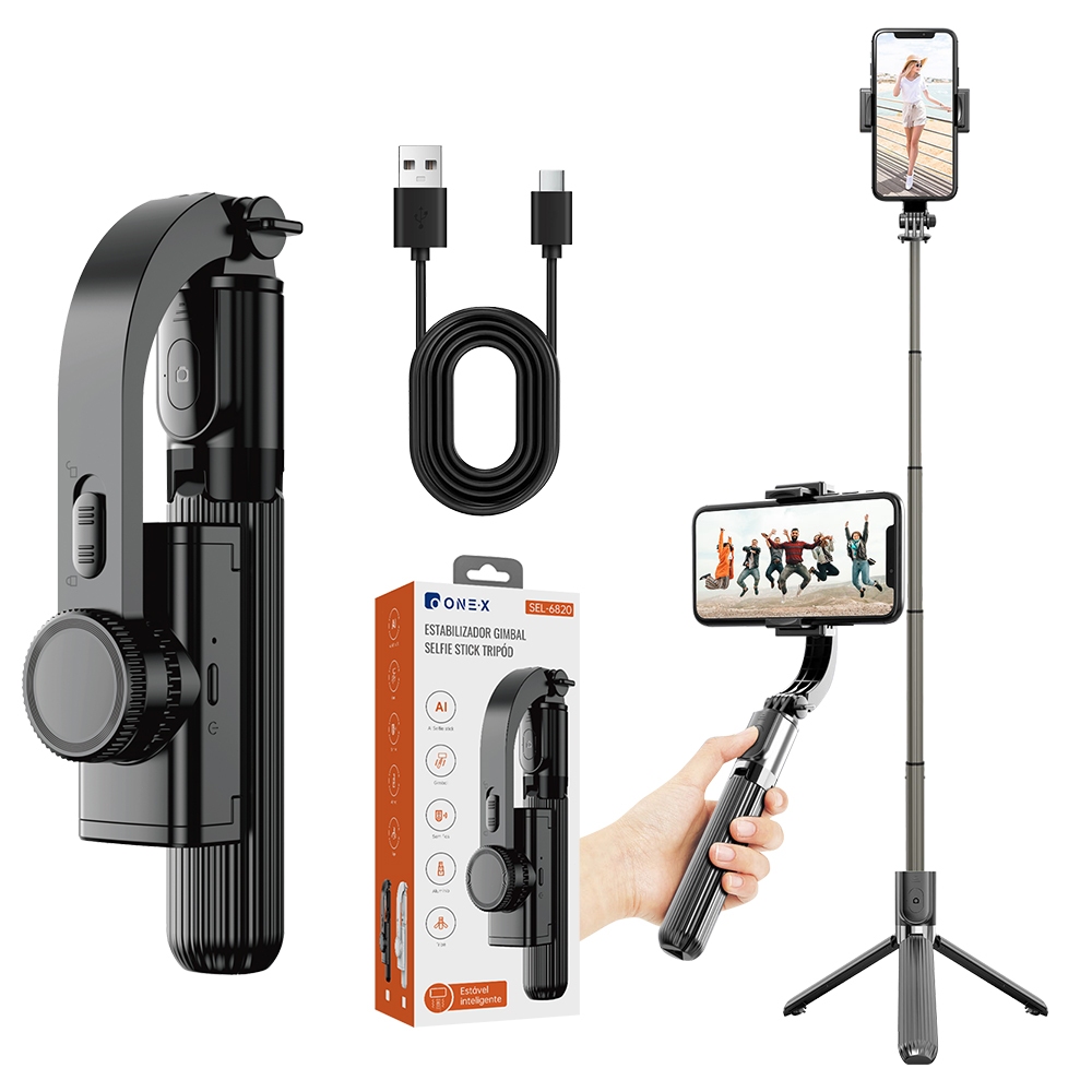 ONEX Estabilizador Gimbal para Celular com Tripé e Selfie Stick Bluetooth