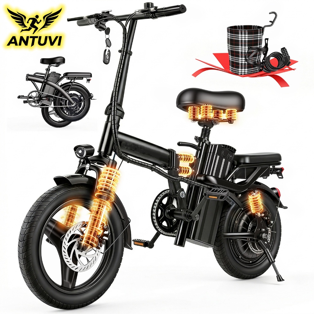 Bicicleta Elétrica Dobrável 14 Polegadas (A9) 600W, Bateria 48V 15Ah, 11 Níveis de Amortecimento e Freios a Disco Duplos