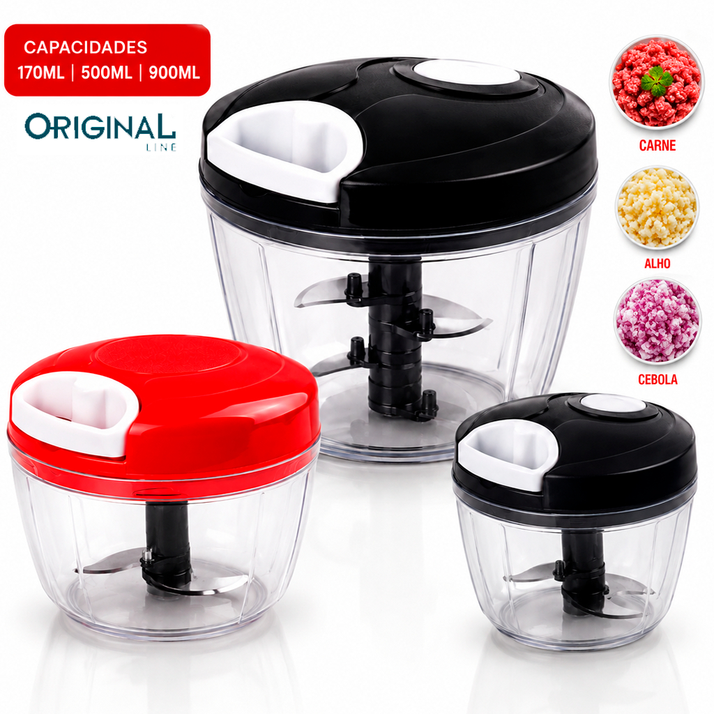 Kit Processador Manual De 5 Lâminas Triturador Mixer Alimentos Carne Alho Temperos ORIGINAL LINE