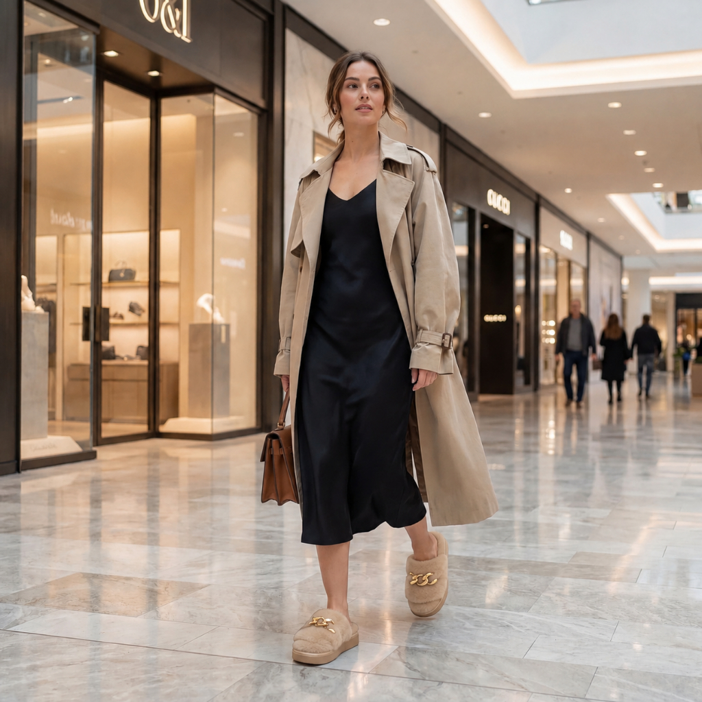 Detalhes do Pantufa Feminina Peluciada Com Corrente Luxo Antiderrapante Quentinha