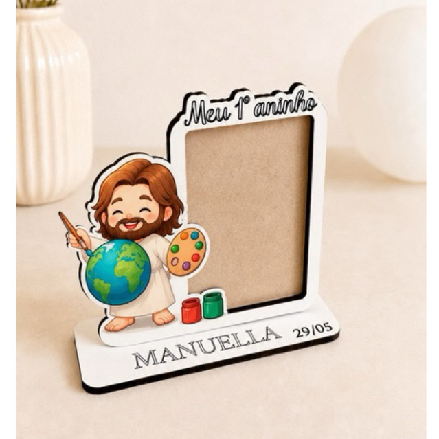 Kit 30 Porta Retrato Jesus Baby O Melhor Pintor do Mundo MDF Personalizado Lembrancinha Aniversário Decoração Cristã
