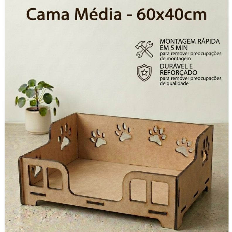 Cama Caminha Sofá Casa Para Pet, Cachorro, Gato, Em Mdf Crú M (60 x 40) Médio porte