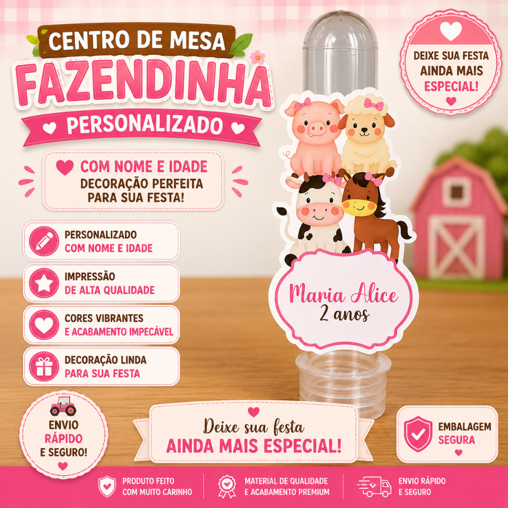 kit Aplique para Tubete Fazendinha Personalizado | Lembrancinha Festa Infantil