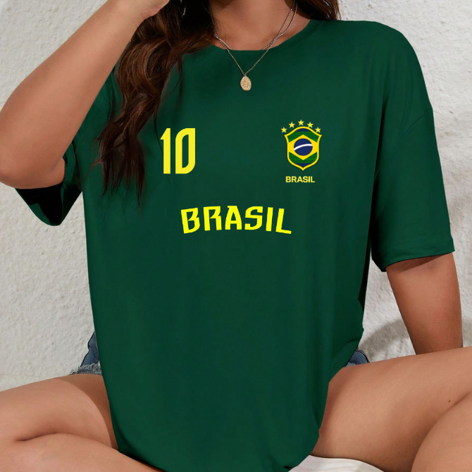 Camiseta Verde Brasil Dry Fit Copa Do Mundo 2026 Estampada Torcida Seleção Brasileira