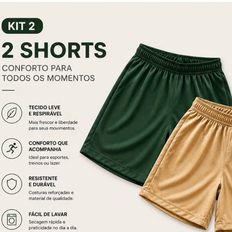 kit com 2 shorts infantil juvenil masculino  futebol esportivo leve confortável com elástico Campo Quadra Society