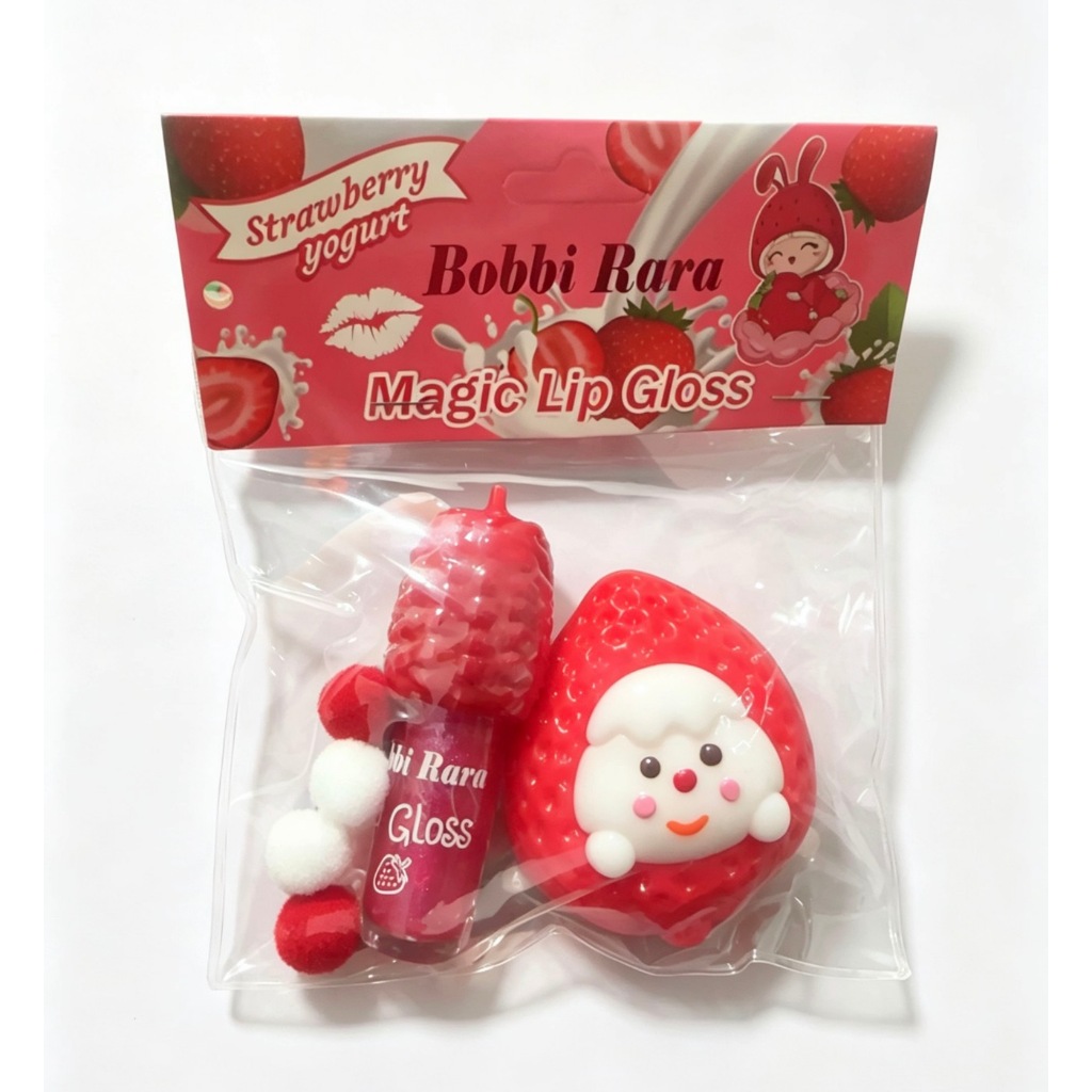 Kit 2 em 1: Gloss Labial + Brinquedo Anti-Stresse de Morango