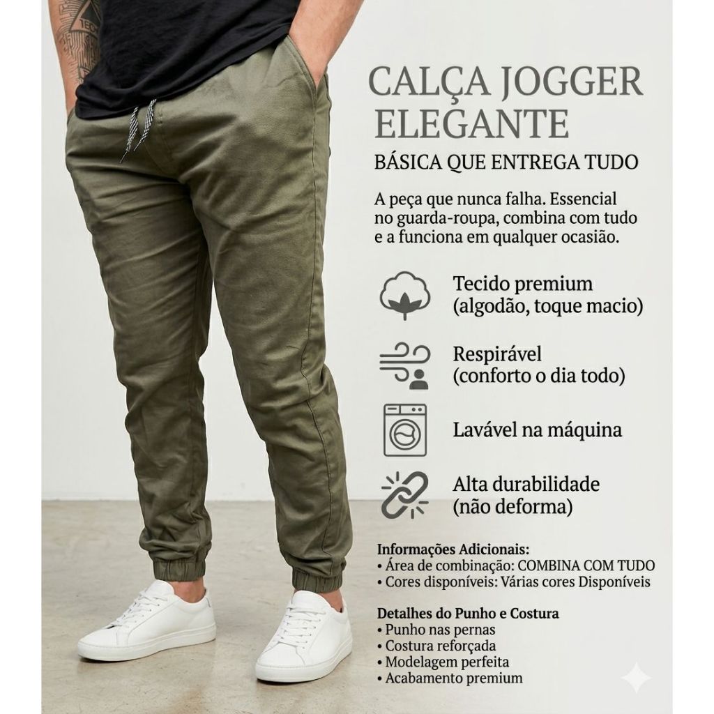 Combo 2 Calças Jogger Masculina Calças Adulto Varias Cores Combo em Promoção — imagem 2 de 2
