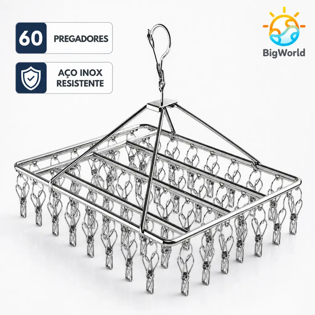 Varal Dobrável Inox com 40/60 Prendedores de Roupa para Bebê, Roupas Íntimas e Pequenas Peças