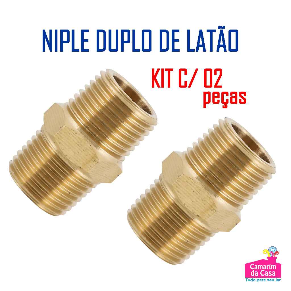 Kit c/ 2 Peças Niple Duplo Conexão Latão 1/2 - 1/2 Rosca Bsp PROMOÇÃO