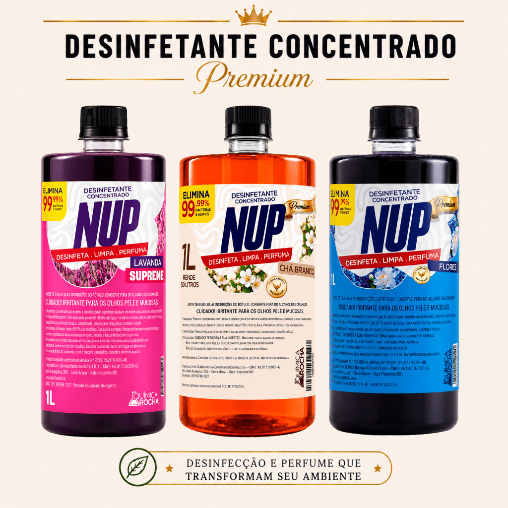 Limpador Perfumado Concentrado NUP Premium 1L Rende Até 50L Chá Branco Flores Lavanda Supreme