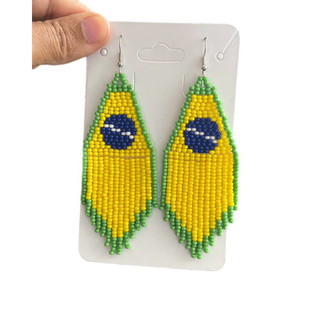 Brincos bandeira do Brasil/brincos com franjas/brincos Brasil/brincos miçangas jablonex