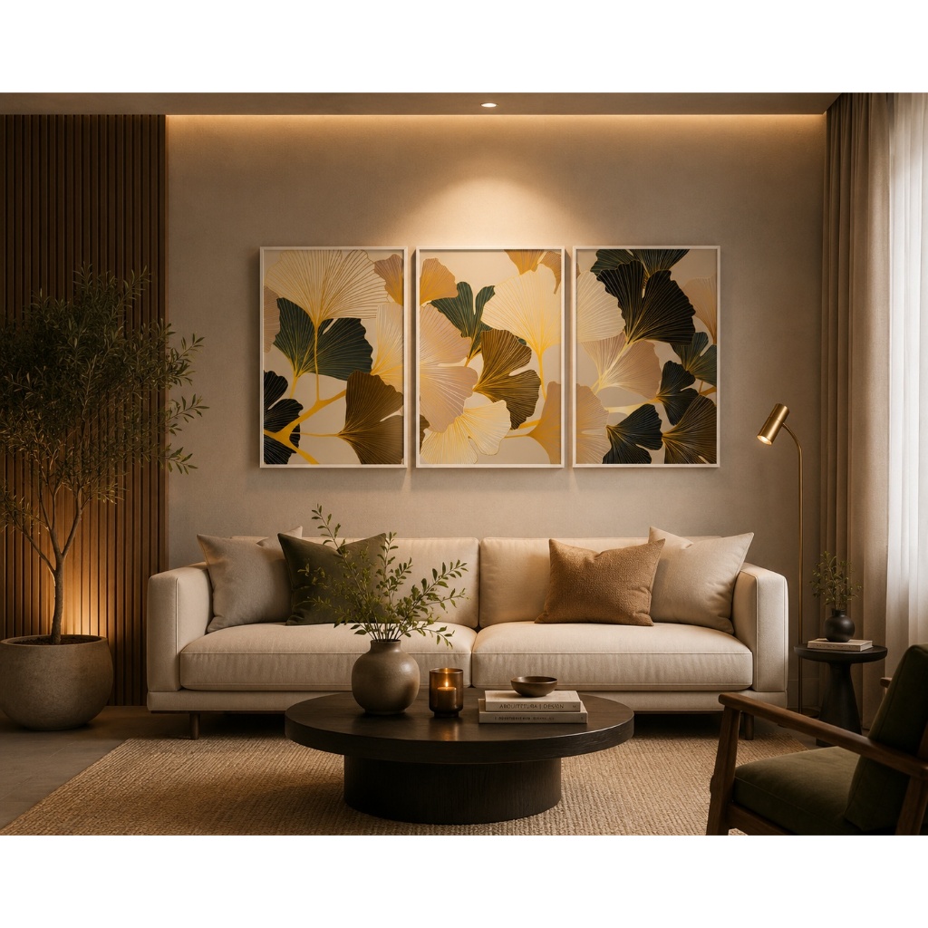 Quadro Decorativo Folhas Vibrantes em Três Atos Abstratos Para Sala Quarto Escritorio