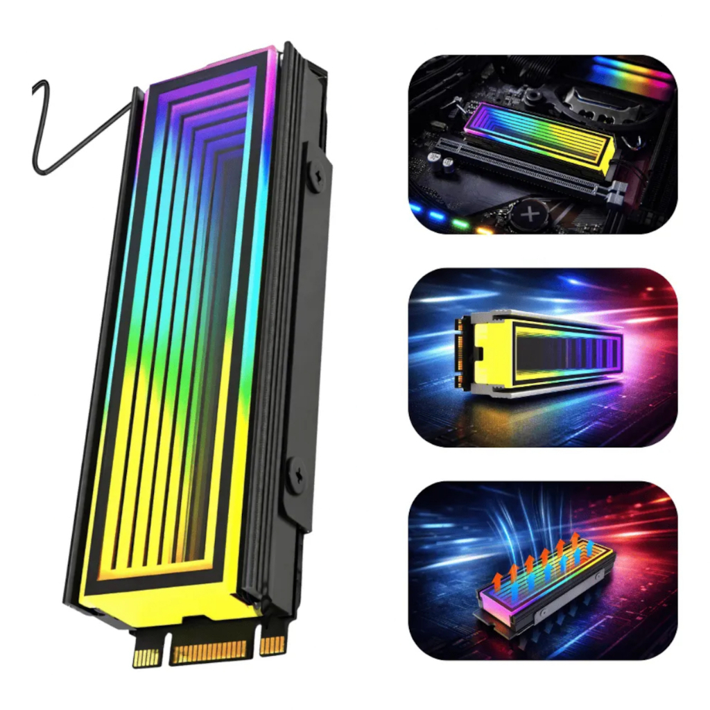 Dissipador ARGB para SSD M2 2280 e Setup Gamer Controle Térmico AURA Sync Ultra Silencioso