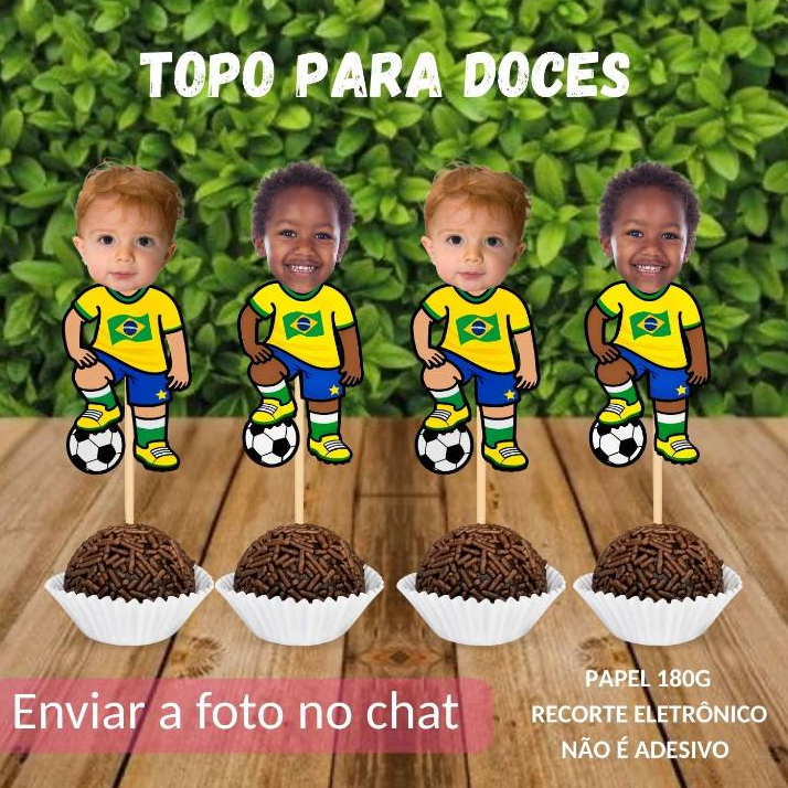 Toppers para Docinhos Jogador de futebol Seleção Brasileira - Personalizados com foto - topo