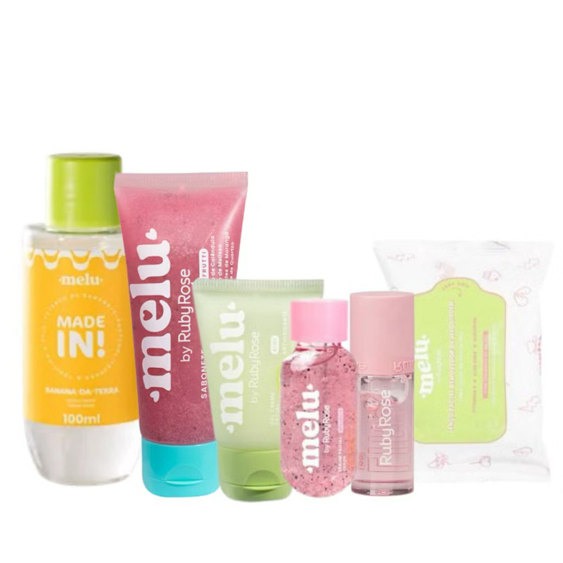 Kit Melu Ruby Rose Completo | Água Micelar + Sabonete Facial + Bruma + Lenço Demaquilante