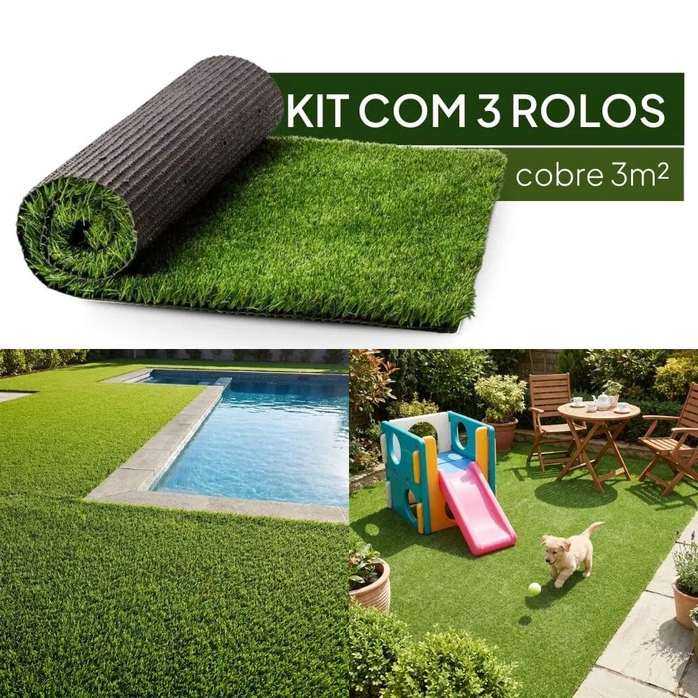 Kit 3 Tapete Grama Artificial Decorativa Realista 2mx50cm