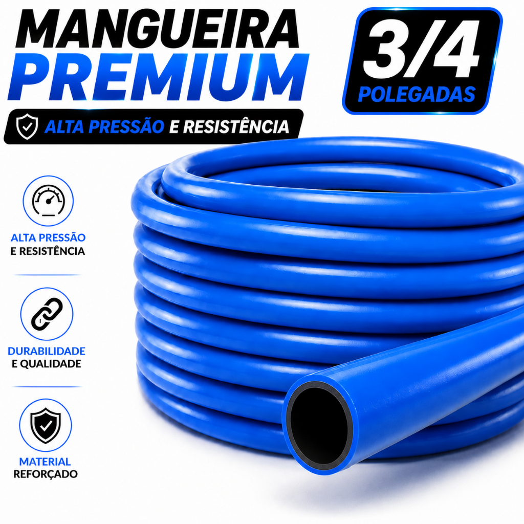 Mangueira Jardim 3/4 Reforçada Alta Pressão Flexível Irrigação Sitio Azul Laranja