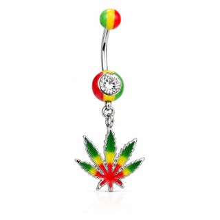 Piercing de Umbigo Folha Da Maconha Aço Cirúrgico Cor Prateado Colorido Reggae