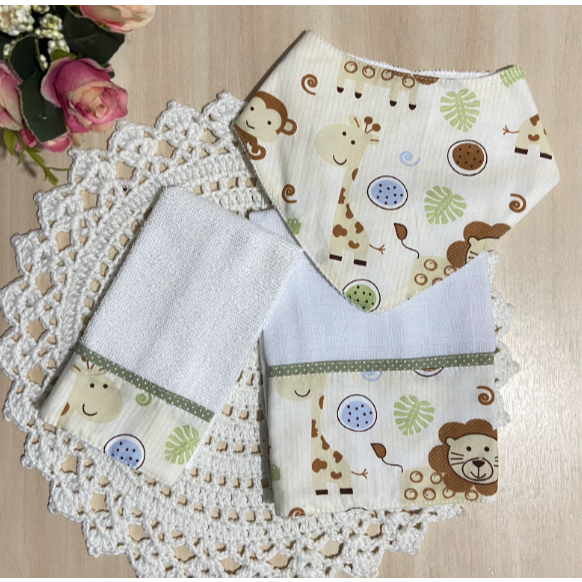 kit babador bandana - babador , fraldinha de boca e toalhinha presente cha de bebe