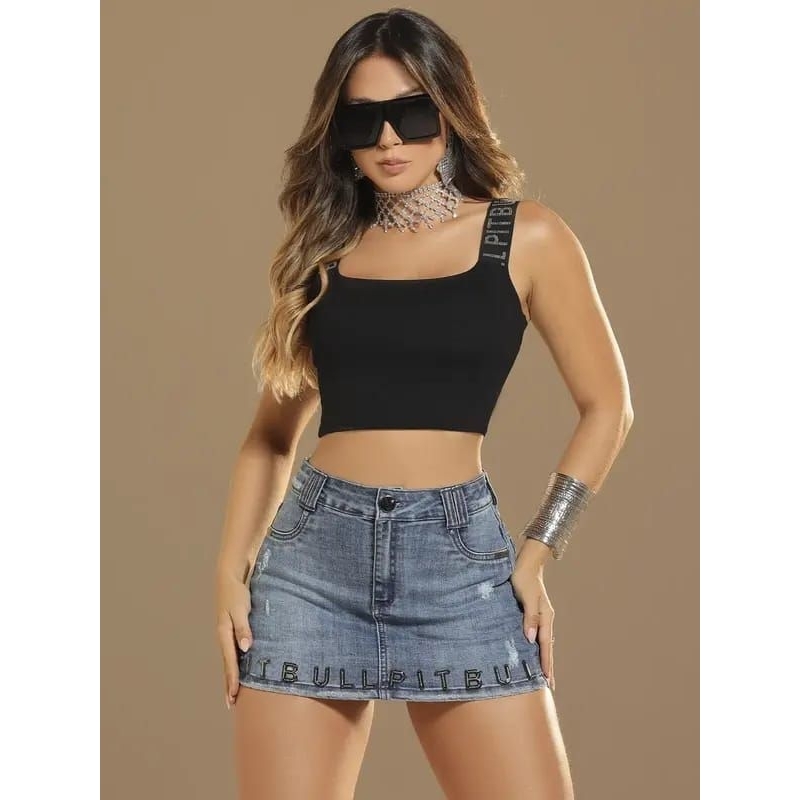 Short Saia Casual e Estiloso com Escrita Bordada Pit Bull