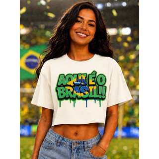 Cropped aqui é o Brasil cropped copa cropped Brazil cropped futsal cropped jogo cropped feminino cropped algodão não des