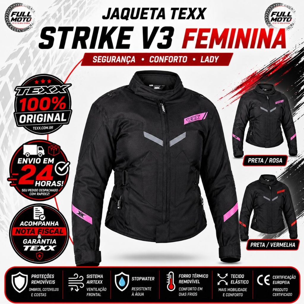 Jaqueta Moto Texx New Strike V3 Lady Feminina Com Proteção