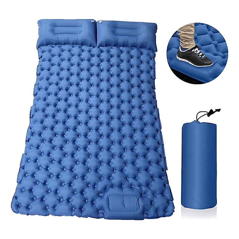 Colchão de campismo portátil auto-insuflável, cama de casal, azul/verde, 195 cm x 125 cm x 10 cm