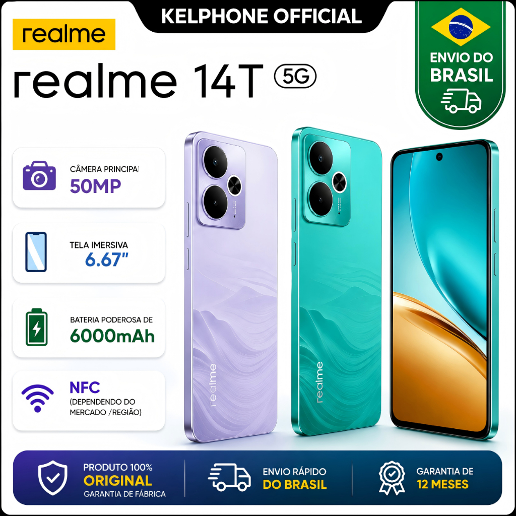 REALME 14T 5G NFC 256GB + 8GB RAM 120 Hz CÂMERA 50MP 6000mAh