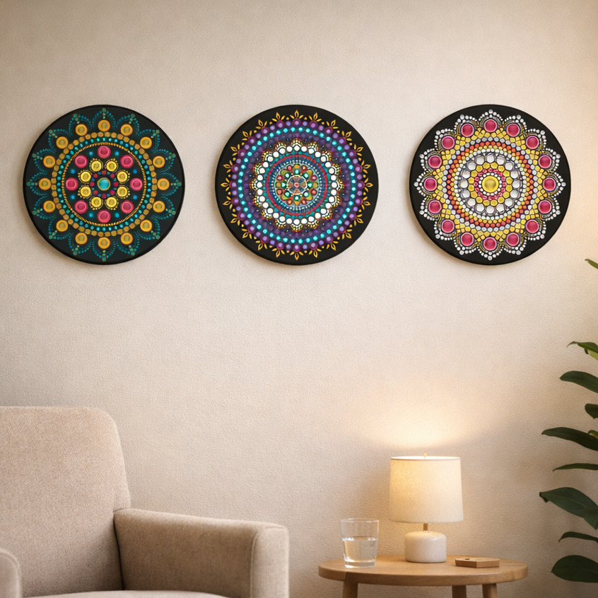 Imagem Kit 3 Quadros Decorativos Quarto Mandala Decoração para Sala