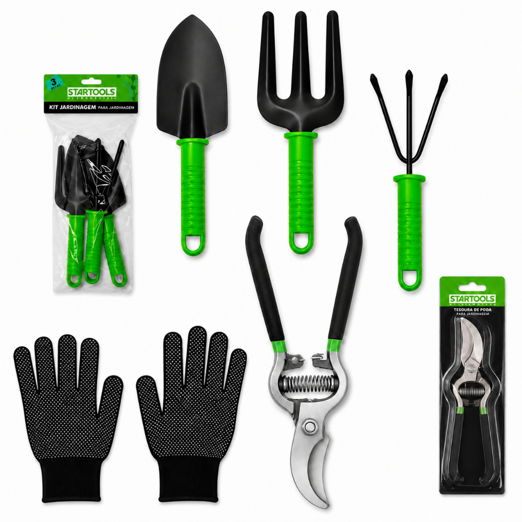 Kit Jardinagem Jardim Pa Tesoura de Poda Luva 5 Peças