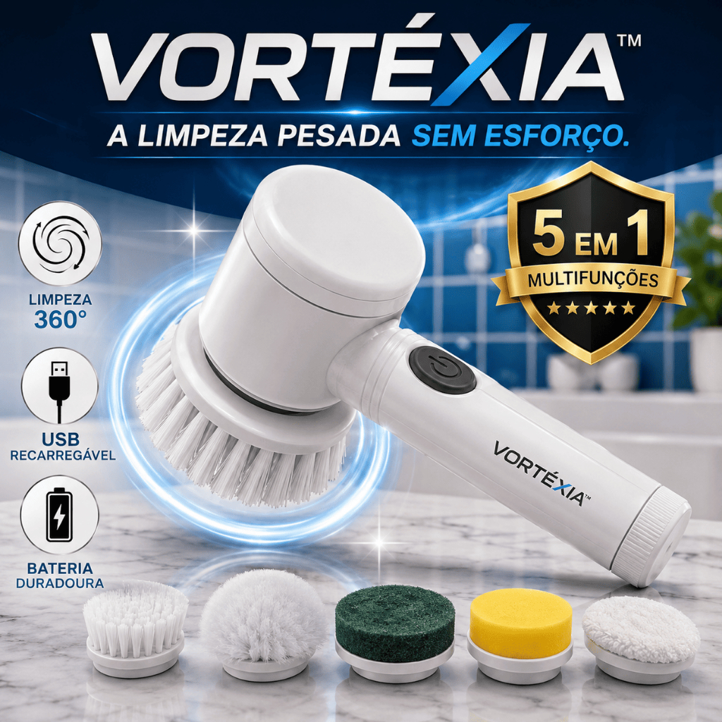 Escova Elétrica de Limpeza 5 em 1 Recarregável USB Limpa Rejunte Box Banheiro Cozinha VORTÉXIA™
