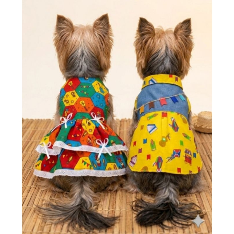 Vestido Pet Caipira Lacinhos Fêmea Xadrez RN PP P M G GG XG XXG frufru Festa Junina festa junina julina pet ChicLove.pet