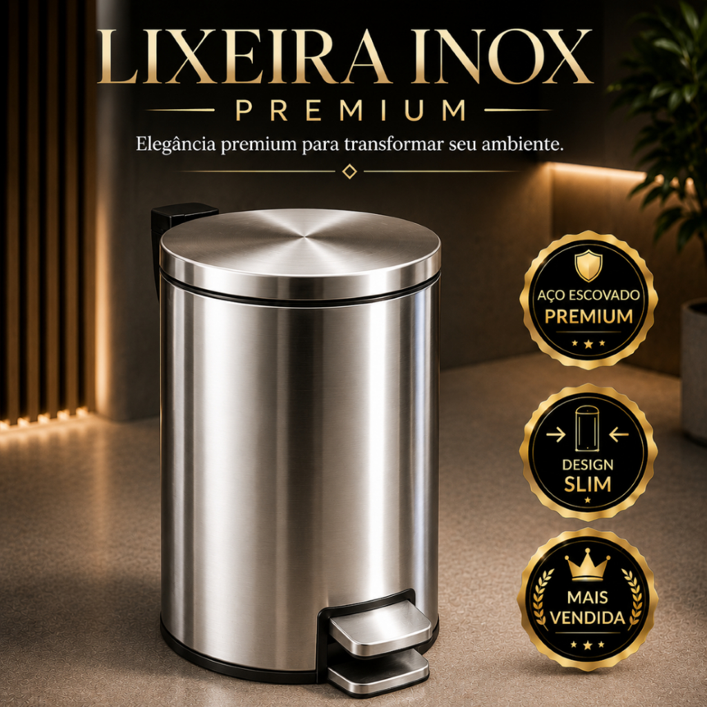 Lixeira Inox Slim Pedal Aço Escovado Premium Moderna Lixo Banheiro Prata Metalico Cozinha 3 5 e  12L