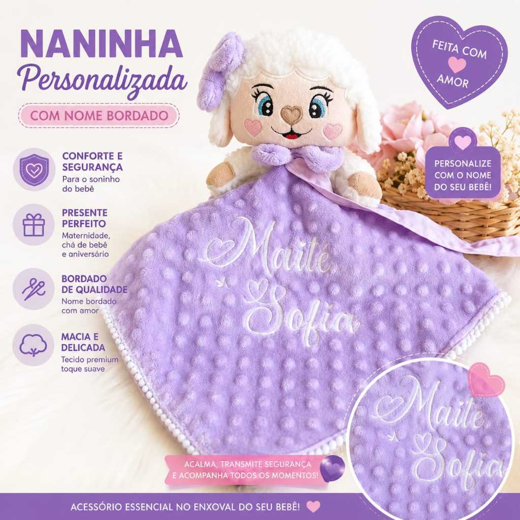 Naninha Personalizada de Bebê Com nome, Bichinhos e Seleção Brasileira - Enxoval, Brasil, Safari