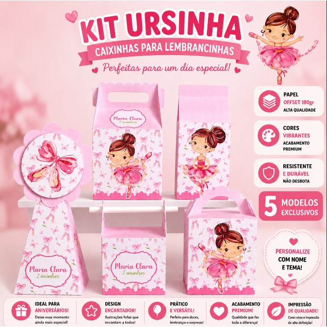 Kit Festa Bailarina Personalizado | Caixinhas Pegue e Monte