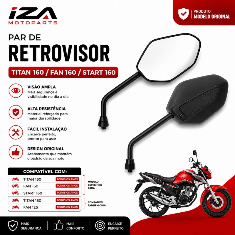 Par Espelho Retrovisor Honda Cg Titan Fan Start 125 150 160