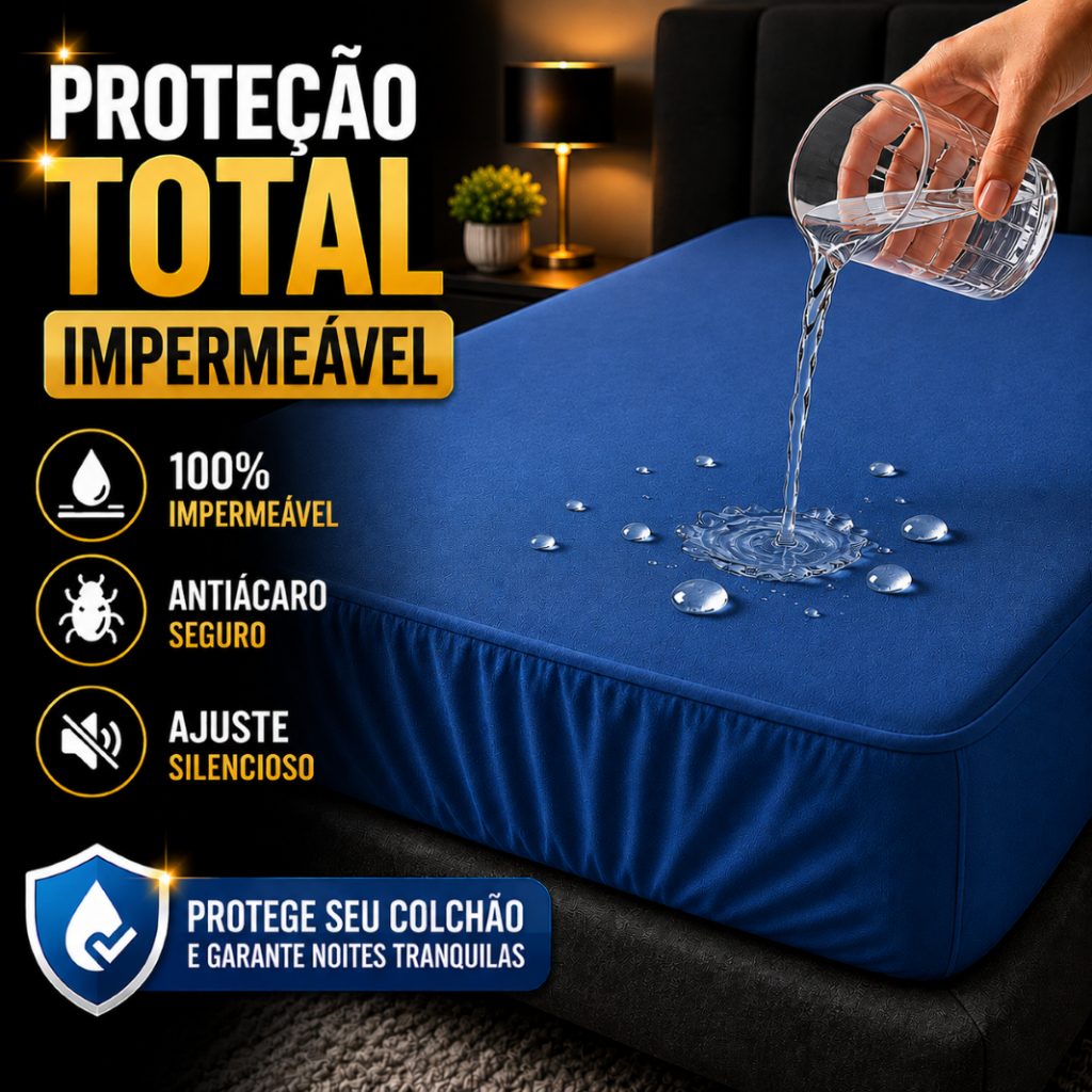Protetor de Colchão Capa Impermeável AZUL Casal e Solteiro Box com Elástico Antiácaro Proteção