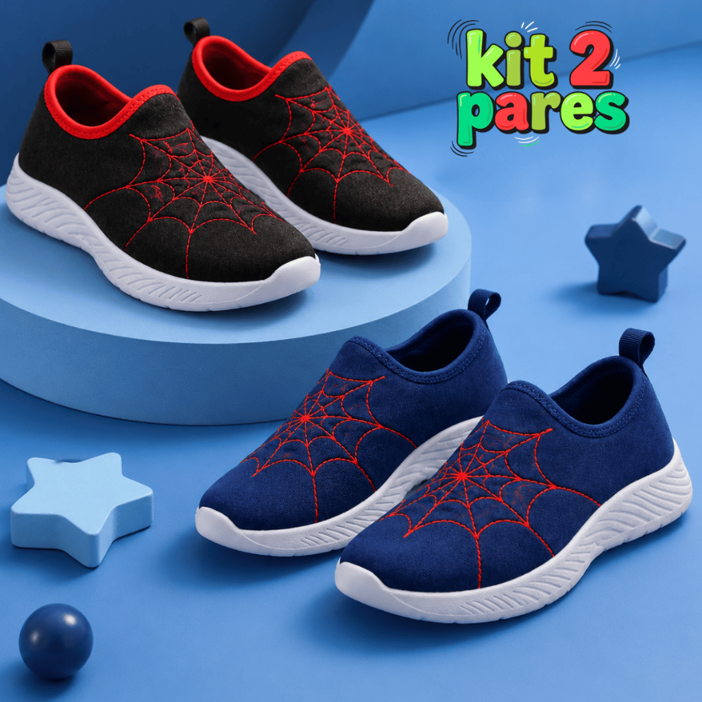 Kit 2 Tênis Infantil Masculino Calce Fácil Menino Preto e Azul Marinho
