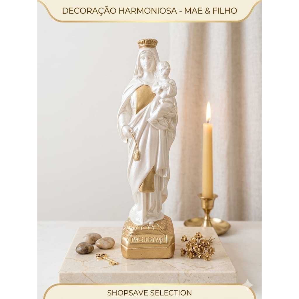 imagem nossa senhora do carmo  virgem do carmo 21 cm gesso perola e dourado presente de fé decoração religiosa sacra