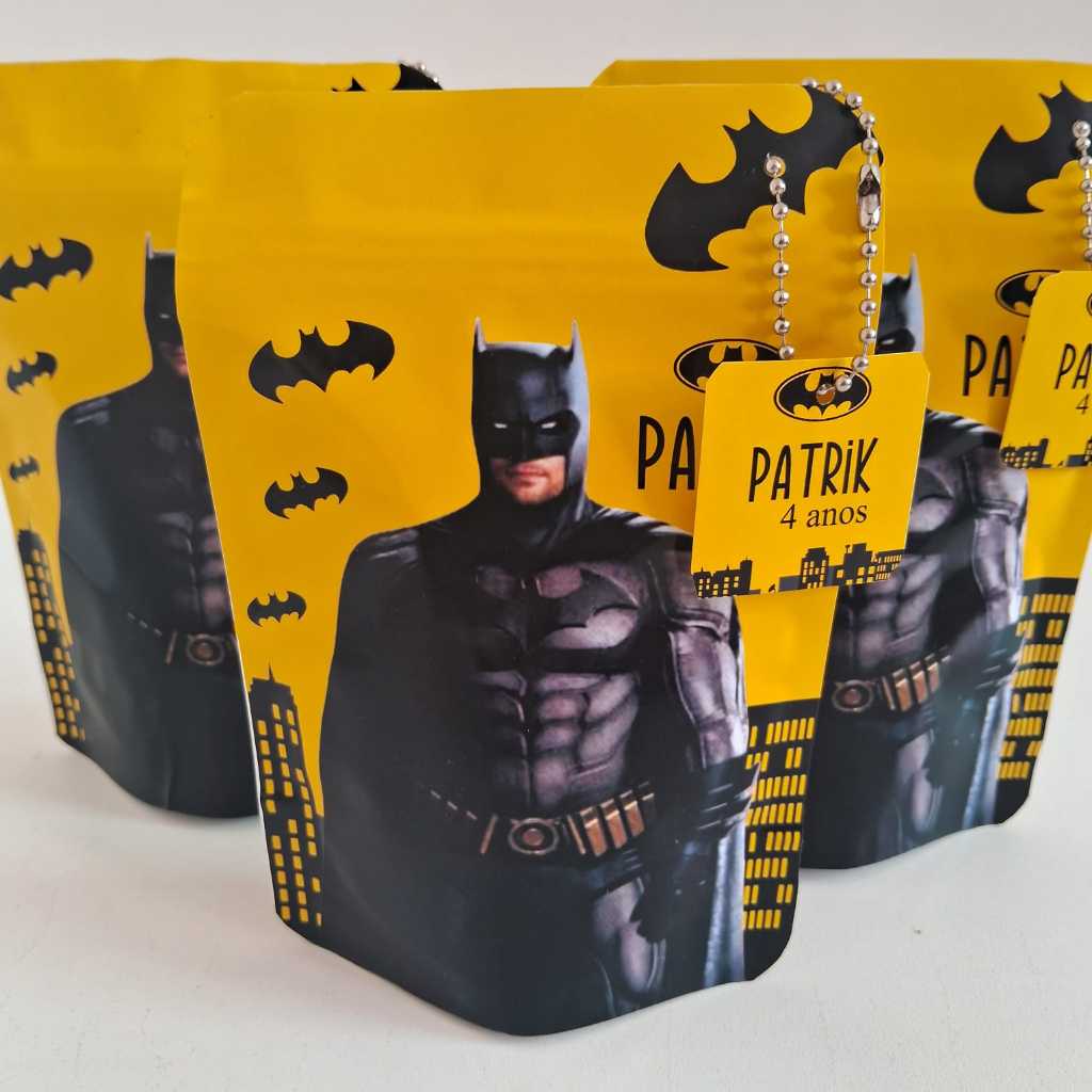 SAQUINHO METALIZADO ZIPLOCK PERSONALIZADO PARA LEMBRANCINHA FESTA INFANTIL ANIVERSÁRIO TEMA BATMAN