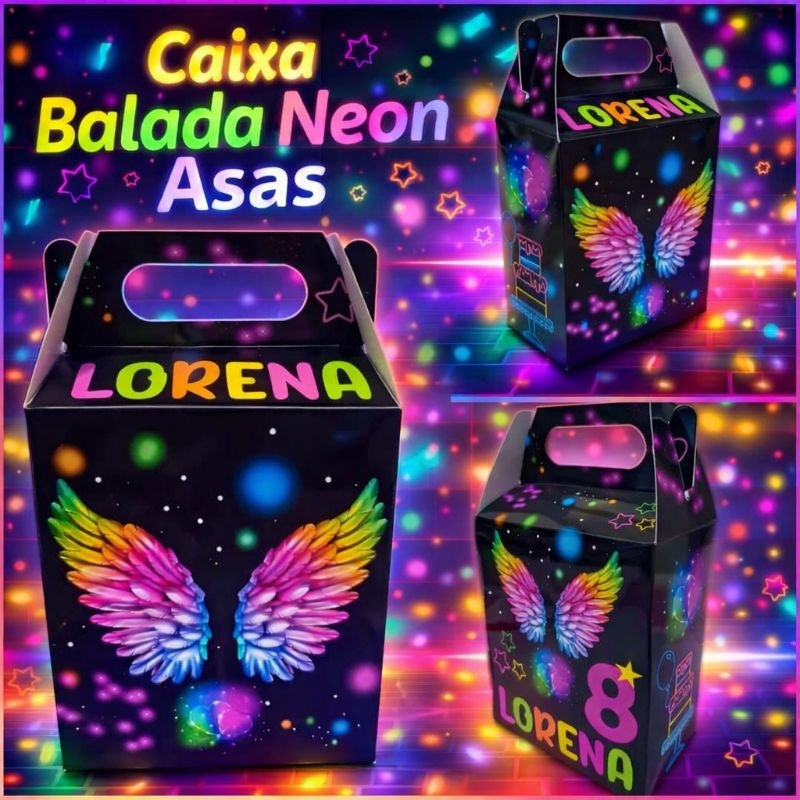 10 Caixinhas Neon Asa balada Personalizadas Lembrancinha sacolinha surpresa Neon Asa balada