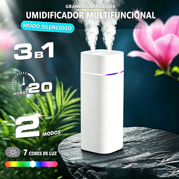 Umidificador De Ar E Aromatizador De Ambiente Purificador Ultrasônico Escritório​ Portátil Led